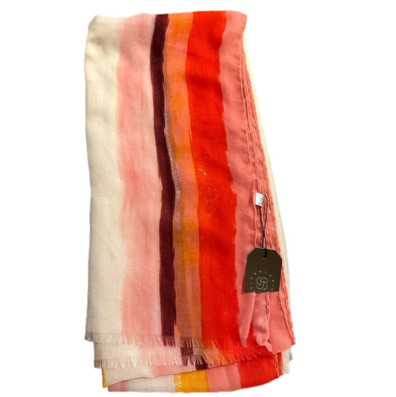 Janice Apparel Women's Striped Print Orange White Long Scarf Cover Up Kimono - Picture 5 of 5